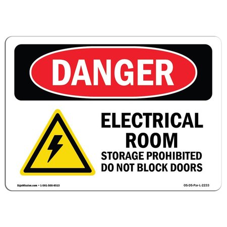SIGNMISSION Safety Sign, OSHA Danger, 10" Height, Electrical Room Storage Prohibited, Landscape OS-DS-D-1014-L-2233